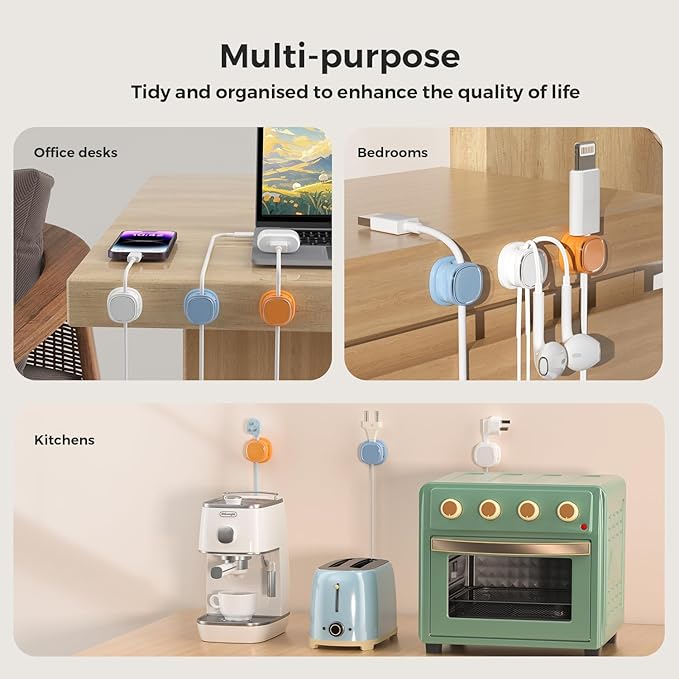 9 Pack Cord Organizer, Spring Cable Management, Adhesive Cute Cable Holder Clips - Image 9