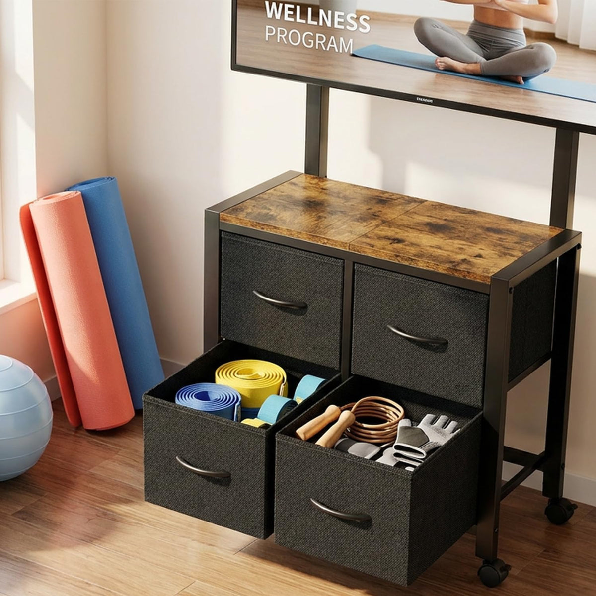 Cottage Charm Mobile TV Cart Rolling TV Stand Holder with 4 Drawer, for 23-60...