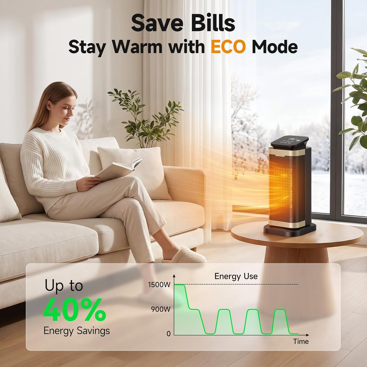 Space Heater for Indoor Use,1500W PTC Ceramic Heater with Thermostat&Remote