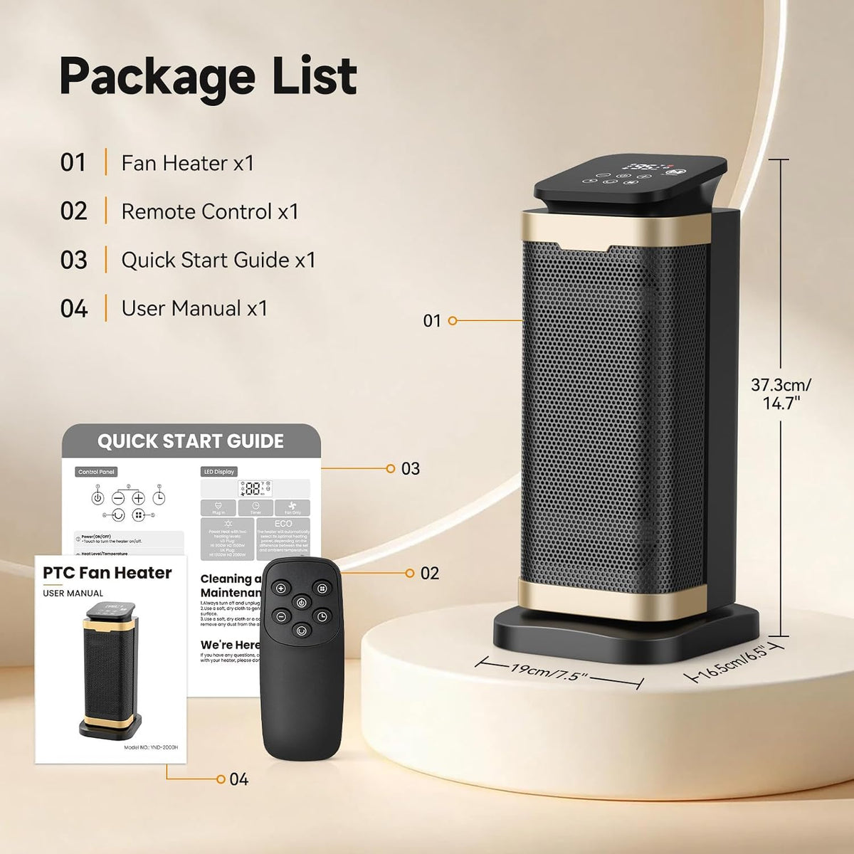 Space Heater for Indoor Use,1500W PTC Ceramic Heater with Thermostat&Remote