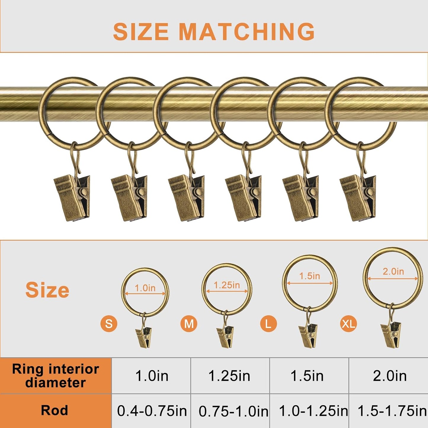 30 PCS Antique Brass Clips Curtain Hooks for Curtain Rod, This Small Drapery Curtain Ring with Clips Hook Fit Up to 0.4~0.75 -inch Drapery Panel