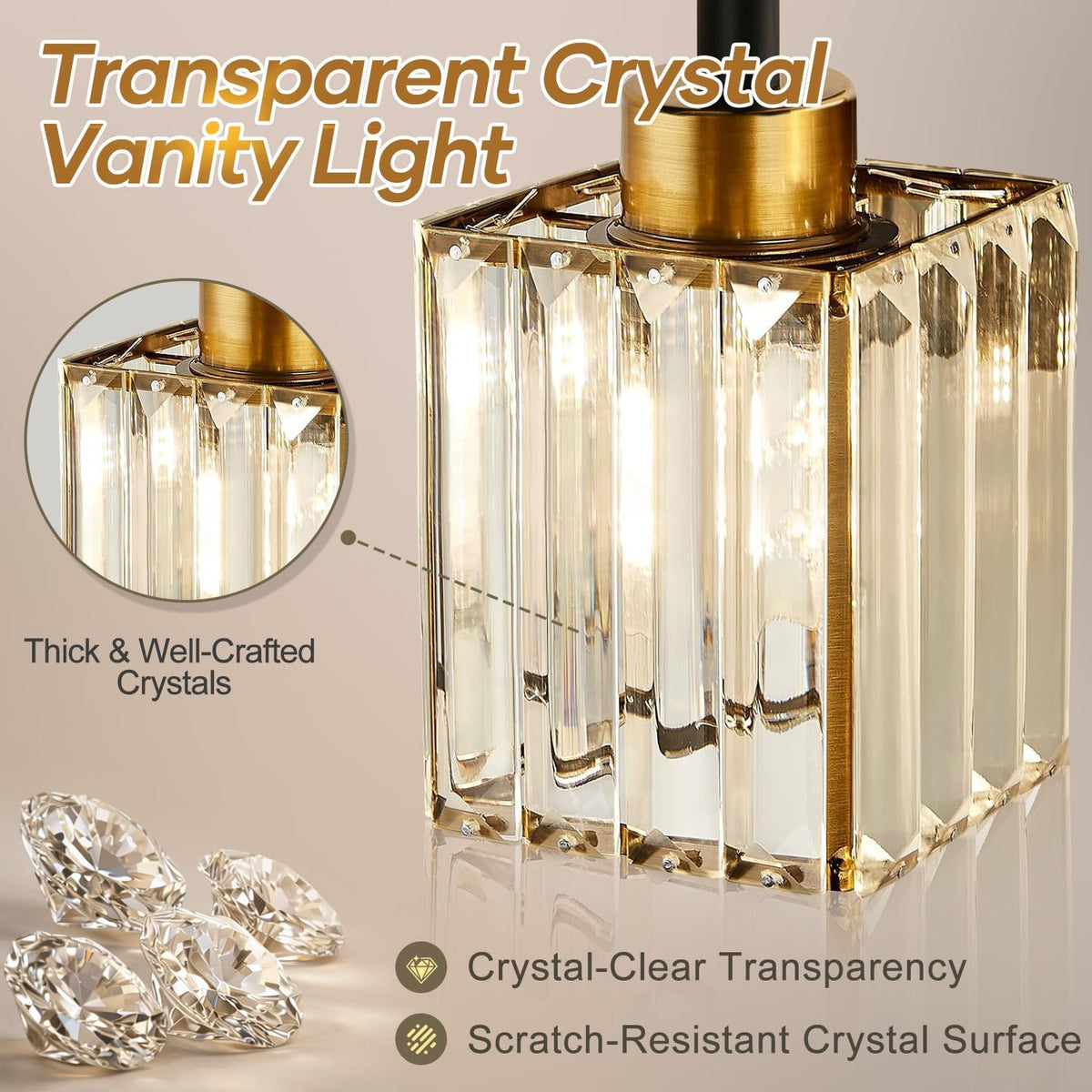 Torondo Modern Crystal Bathroom Vanity Light 4-Lights Gold Bathroom Light Fix...
