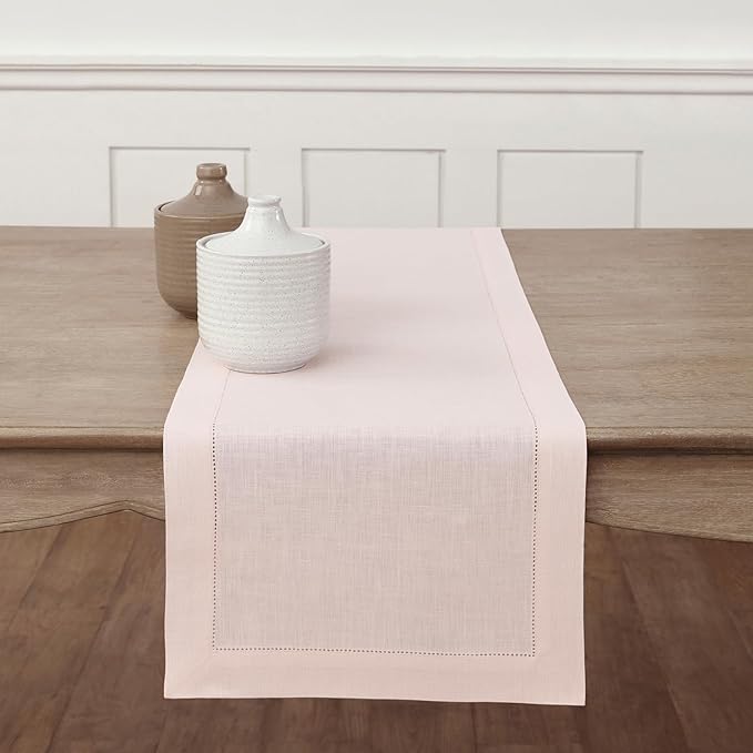 Solino Home Linen Pink Table Runner 108 Inches Long - 100% Pure Linen 14 x 10...