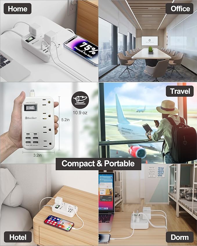 6 USB Surge Protector Power Strip- 5Ft Travel Power Strip - Image 8