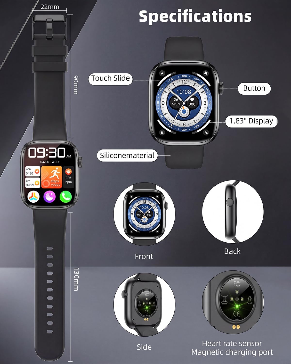 Smart Watch for Women Men, Fitness and Sleep Trackers with 1.83" HD Touc...