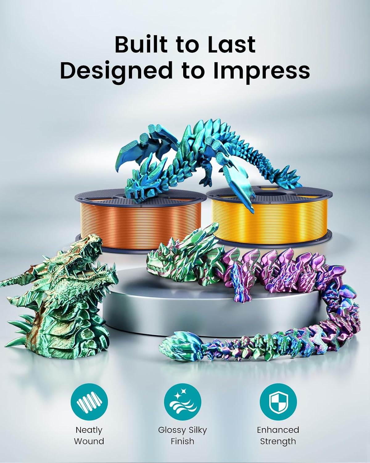 SUNLU Silk PLA+ Filament 1.75mm, Chrome Like Gloss Finish, Smooth Silk Textur...