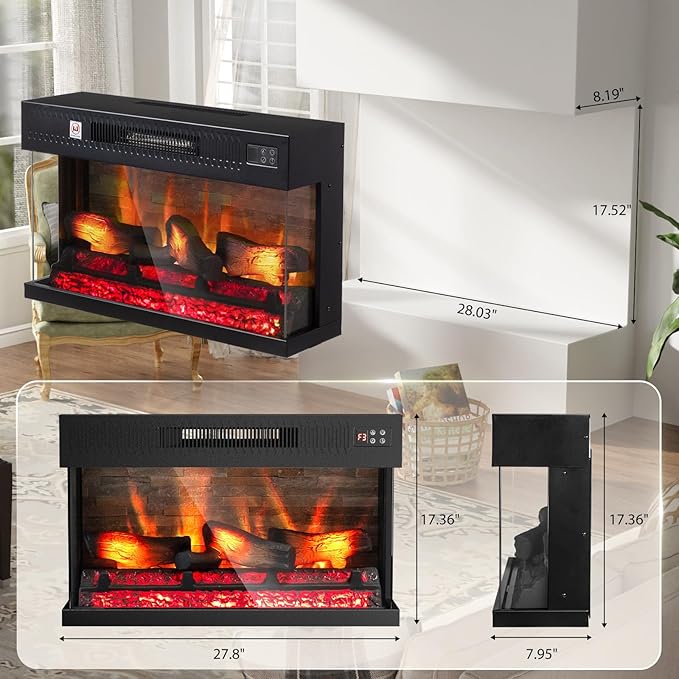 ROVSUN 1400W 3-Sided Glass Electric Fireplace Insert w/Remote Control, CSA - Image 6