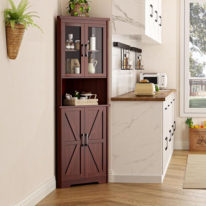 67''H Dark Brown Tall Corner Storage Cabinet - Image 9