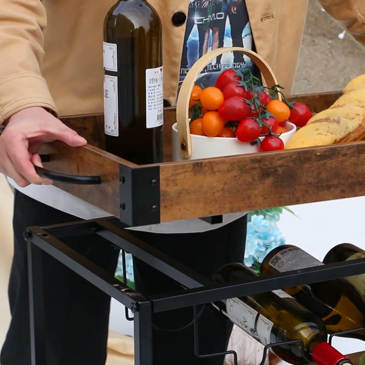 Bar Cart Serving Wine 3 Tier Home Rolling Rack with Wheels Mobile Kitchen Ind...