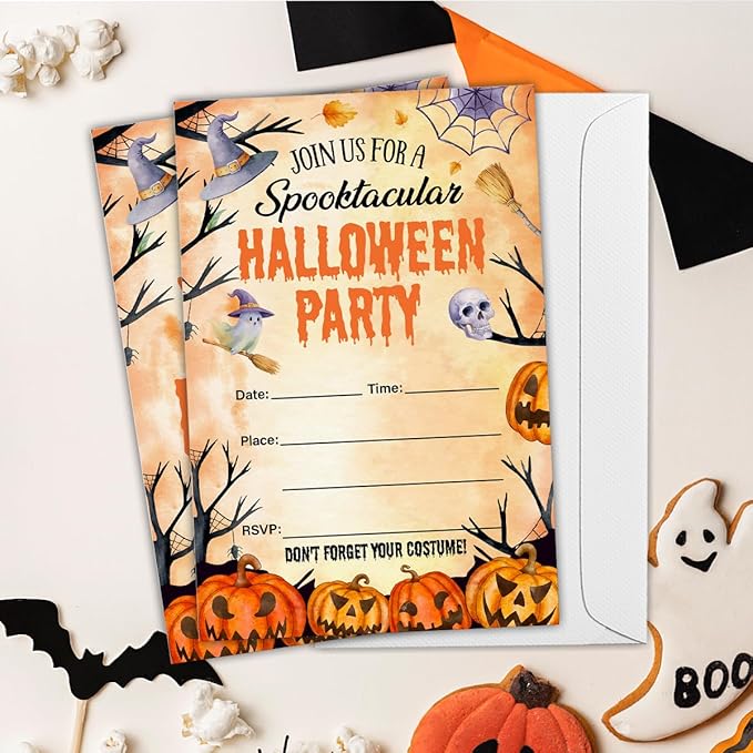 Halloween Party Invitations, Spooky Pumpkins Halloween Party Fill in Invites ...