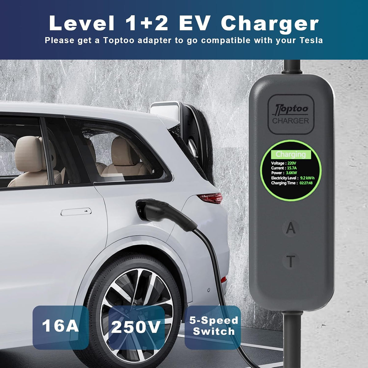 1+2 EV Charger Level Portable Electric Car Charger 6-20P 16A Power Plug 3.5KW...