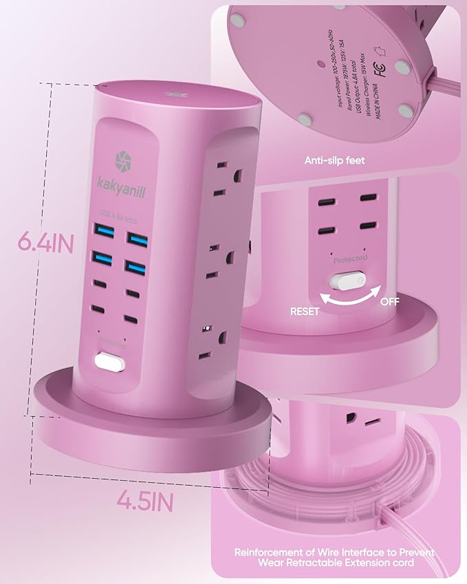Power Strip Tower, kakyanill Surge Protector Tower 9 AC Outlets 8 USB, 6 Ft - Image 8