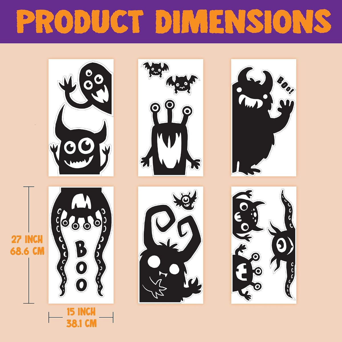 JOYIN 6Pcs Halloween Decorations Window Covers Clings, Monster Novelty Cute W...