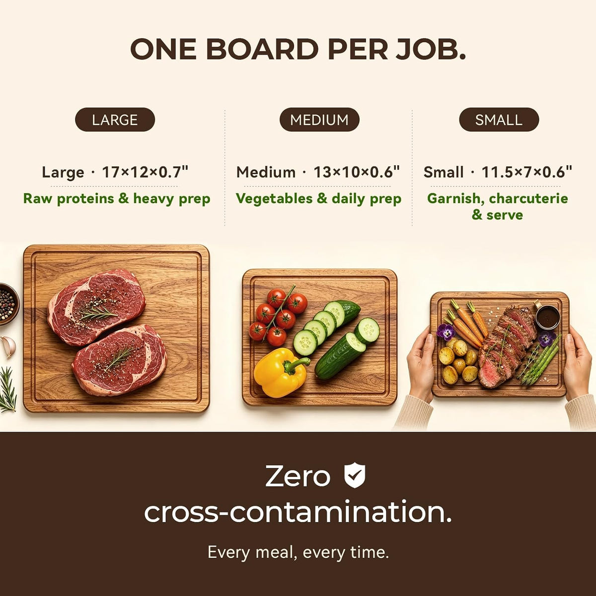 Acacia Cutting Board Set of 3 with Stand for Kitchen Prep