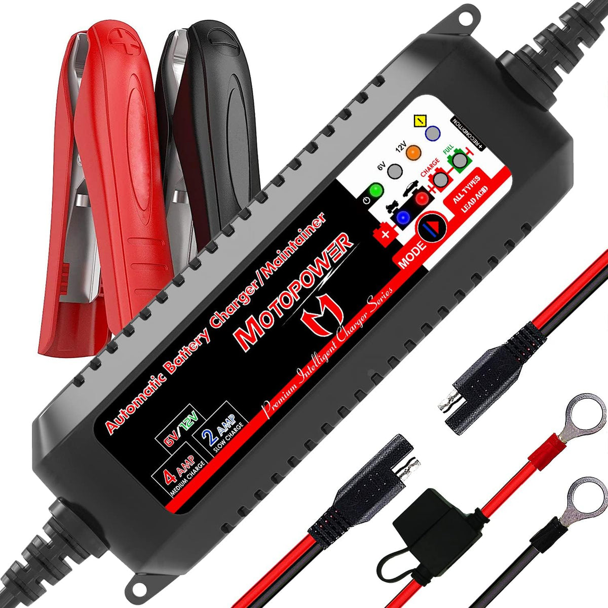 MOTOPOWER MP00207 6V and 12V 4AMP Automatic Smart Battery Charger