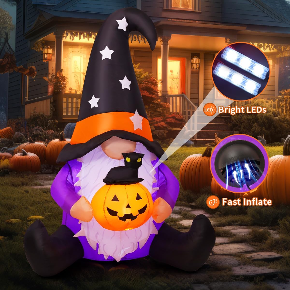 GOOSH 5 FT Halloween Gnomes Inflatables Outdoor Decorations, Gnome with Pumpk...