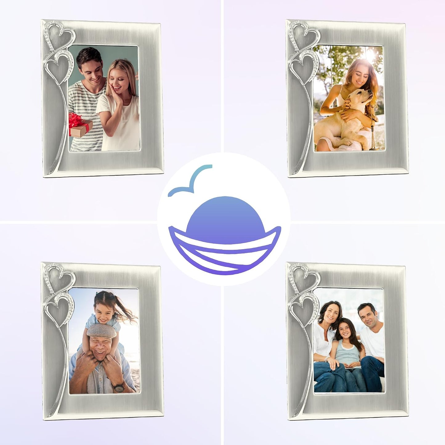 Silver Picture Frame 5x7 with Hearts – Thoughtful Gift Idea for Weddings, Engagement for Couples, Newlyweds, Bridal Shower, Anniversary, Valentines