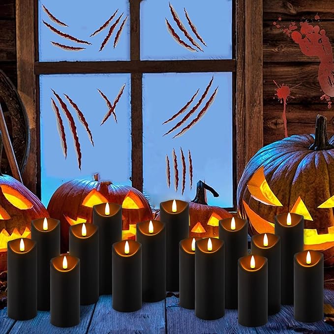 24-Pack Black Flameless LED Candles with Remote & Timer (3 Sizes) - Batte...