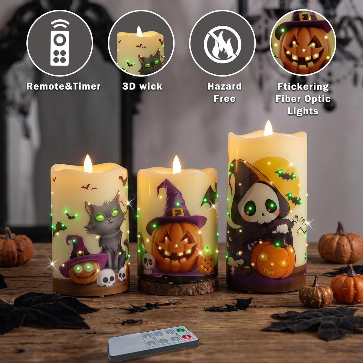 Halloween Flameless Candles, Battery Operated Candles with Remote