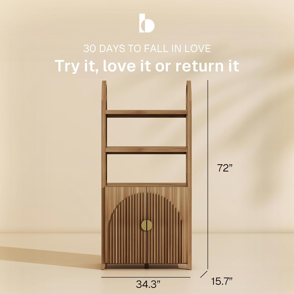 BELLEZE Book Shelf 72" Tall Arched Bookcase with Storage, 5 Tier Mid Cen...