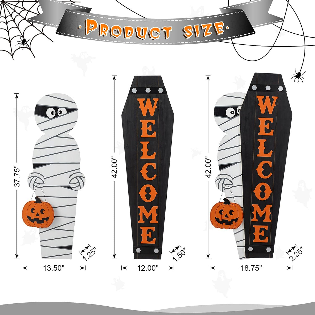 Glitzhome 38"H & 42"H Halloween Wood Mummy & Welcome Coffin...