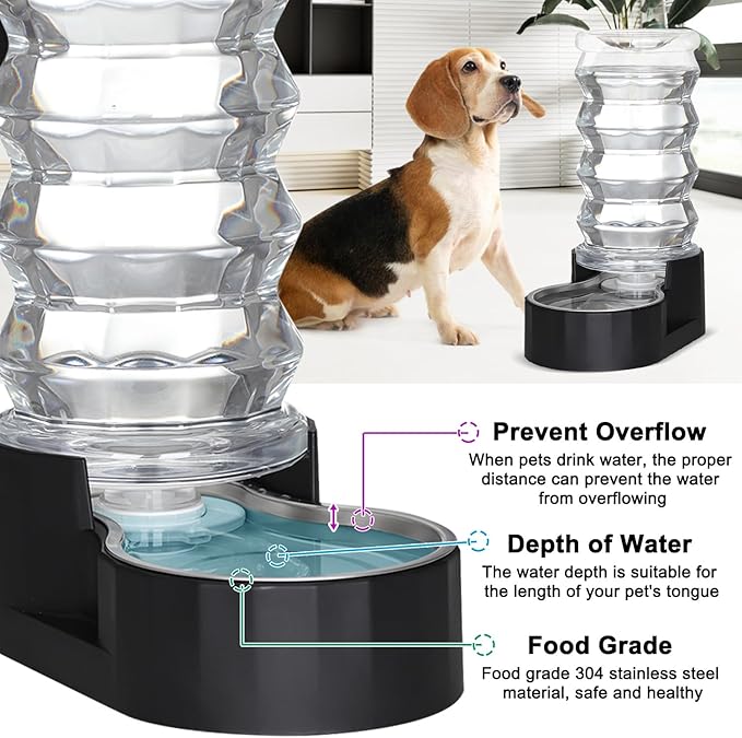 RIZZARI Dog Water Bowl Dispenser : 8L Gravity Large Black Stainless Steel - Image 6