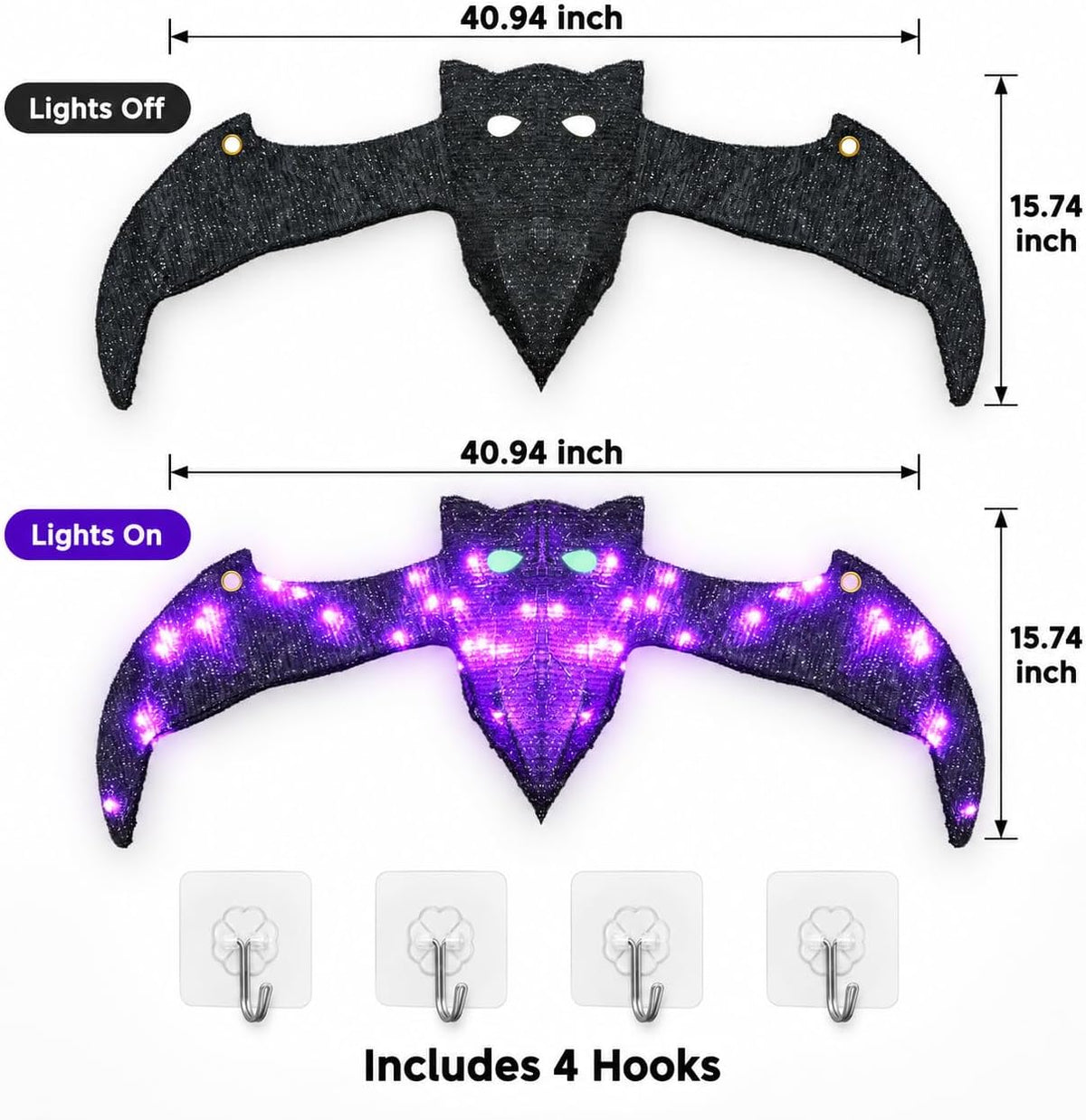 Lighted Hanging Bat Halloween Window Decorations, Large Spooky Glowing Purple...