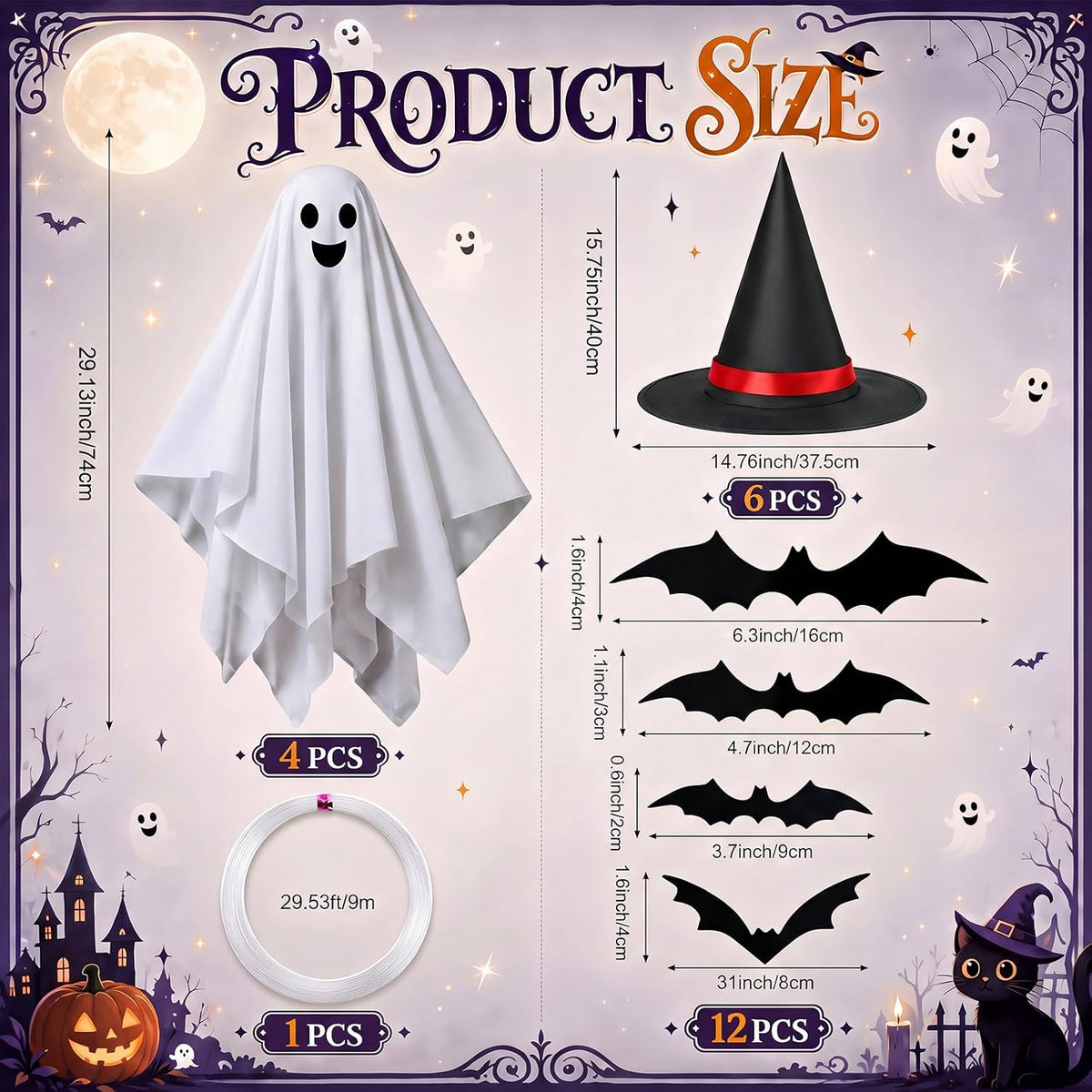 VioraWhite 23 Pcs Halloween Classroom Decorations Ghost Garland Honeycomb
