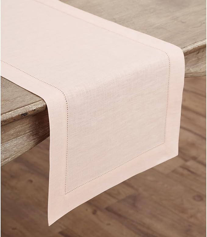 Solino Home Linen Pink Table Runner 132 Inches Long - 100% Pure Linen Extra L...