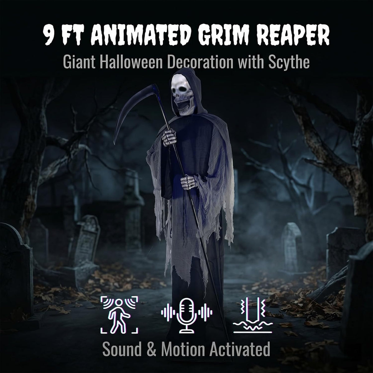 9FT Animated Grim Reaper Halloween Decoration - Sound Activated Halloween Ani...
