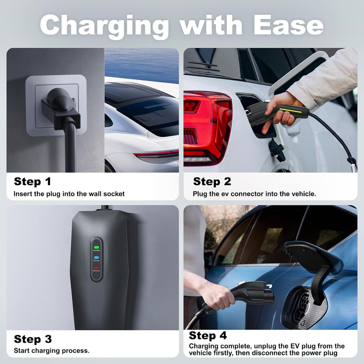 Level 1&2 EV Charger, Electric Vehicle Portable Charger with 20FT Cable, ...