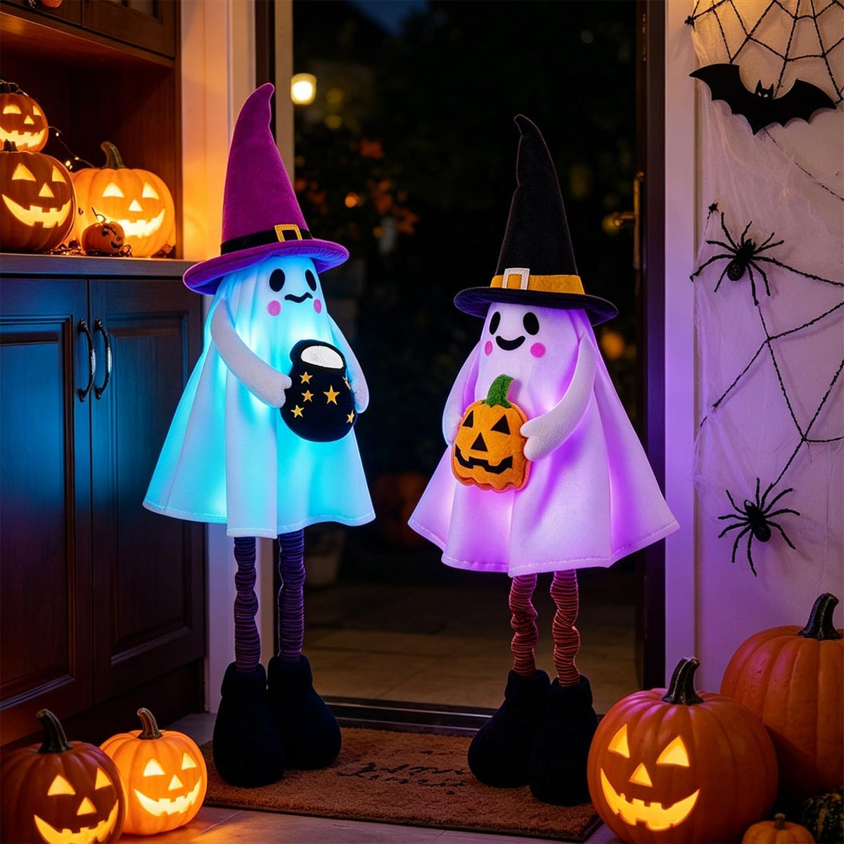 2 Pack Halloween Lighted Ghost Figurine with Stretchable Leg 21" to 30&q...