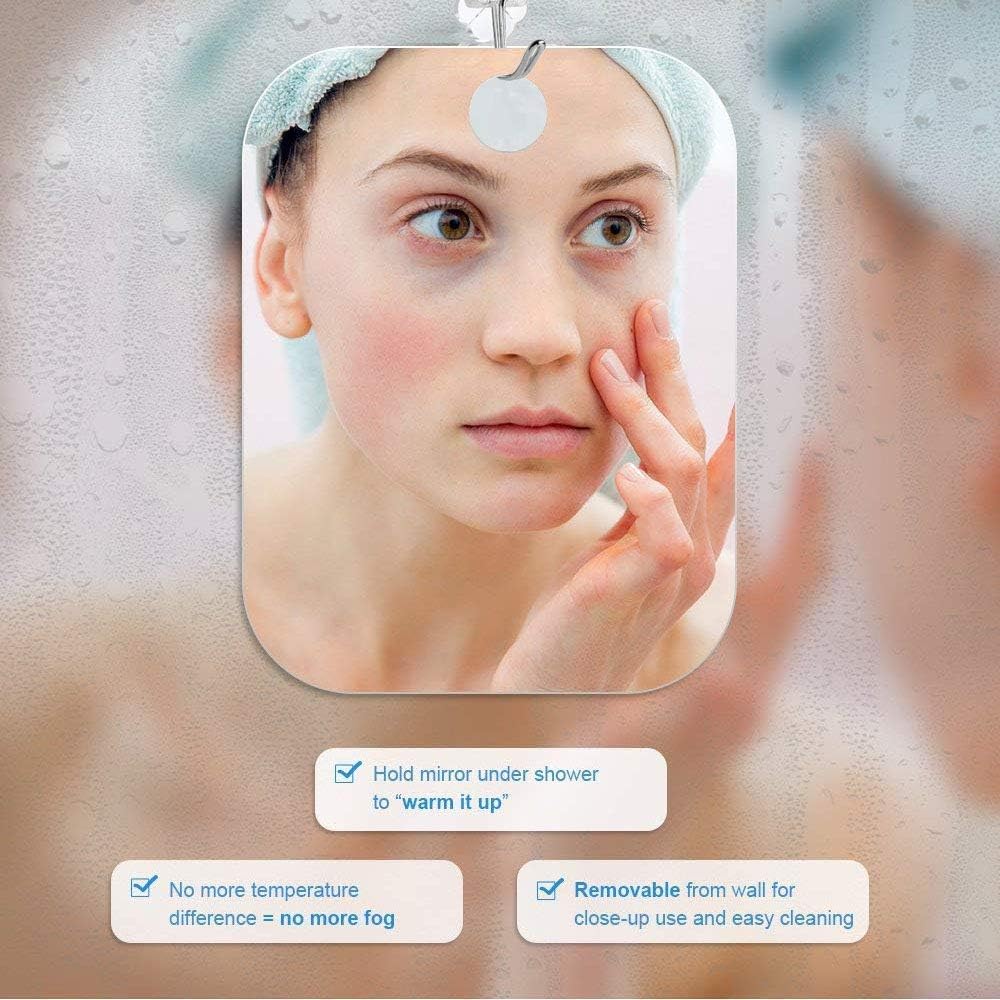 XoYo 2-Pack Fogless Shower Mirror, Includes 2 Adhesive Hooks, Anti-Fog Frameless Wall Hanging Makeup & Shaving Bathroom Accessory (Large+Small) | 2-Pack Deluxe Large + Small Anti Fog and Shatterproof Mirror in Bathroom(11 in X 7.48 in + 6 in X 4 in)