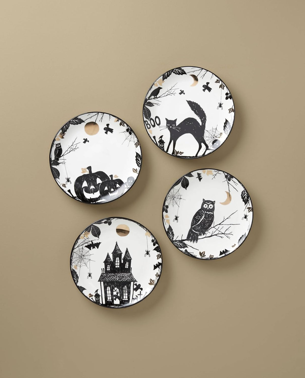 Lenox Haunted Halloween 4-Piece Accent Plates, Appetizer Plate Set for 4