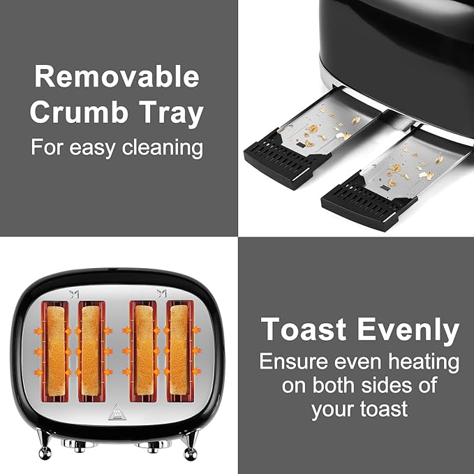 CUSIMAX Toaster 4 Slice, Retro Toaster - Image 6