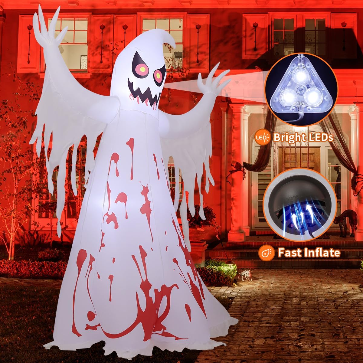 GOOSH 8.2 FT Giant Halloween Inflatable Ghost - Outdoor Blow Up Yard Decorati...