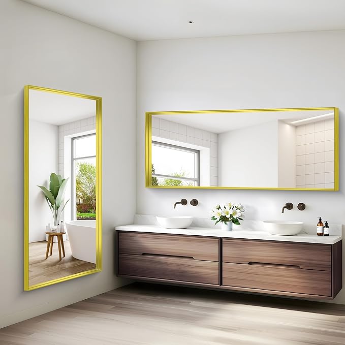 Gold Bathroom Mirror, 72x30 Inch Rectangular Framed Mirror, Large Wall Mounted - Image 7
