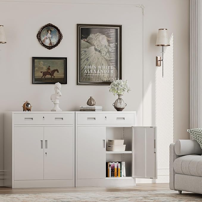 Metal Storage Cabinets with Drawer, Small White Steel File Cabinet - Image 9