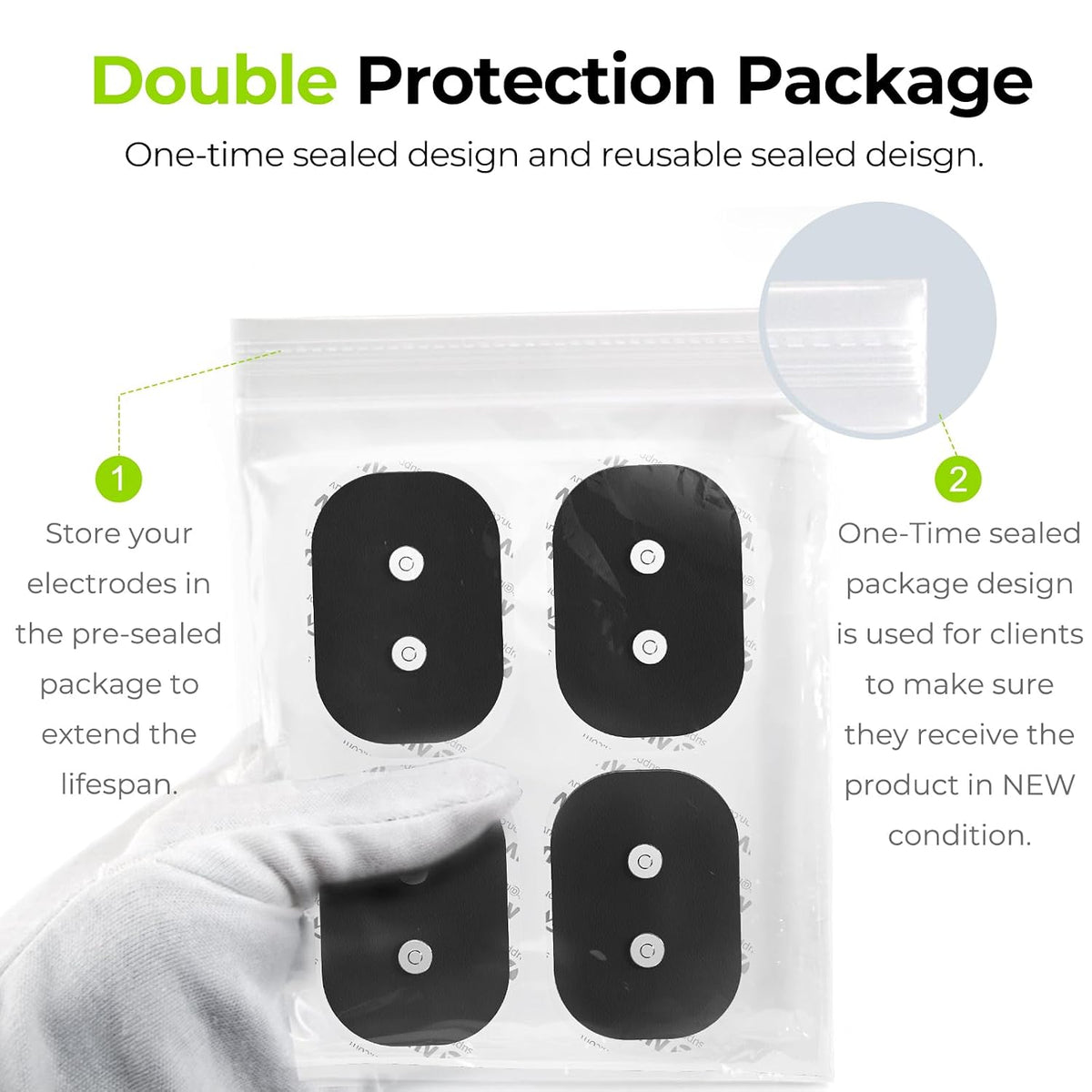 AUVON Wireless TENS Unit Electrode Pads 12 Pcs, 2 Sizes, Latex-Free