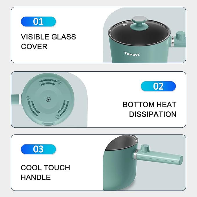 Topwit Hot Pot Electric, 1.5L Ramen Cooker, Portable Non-Stick Frying Pan - Image 7