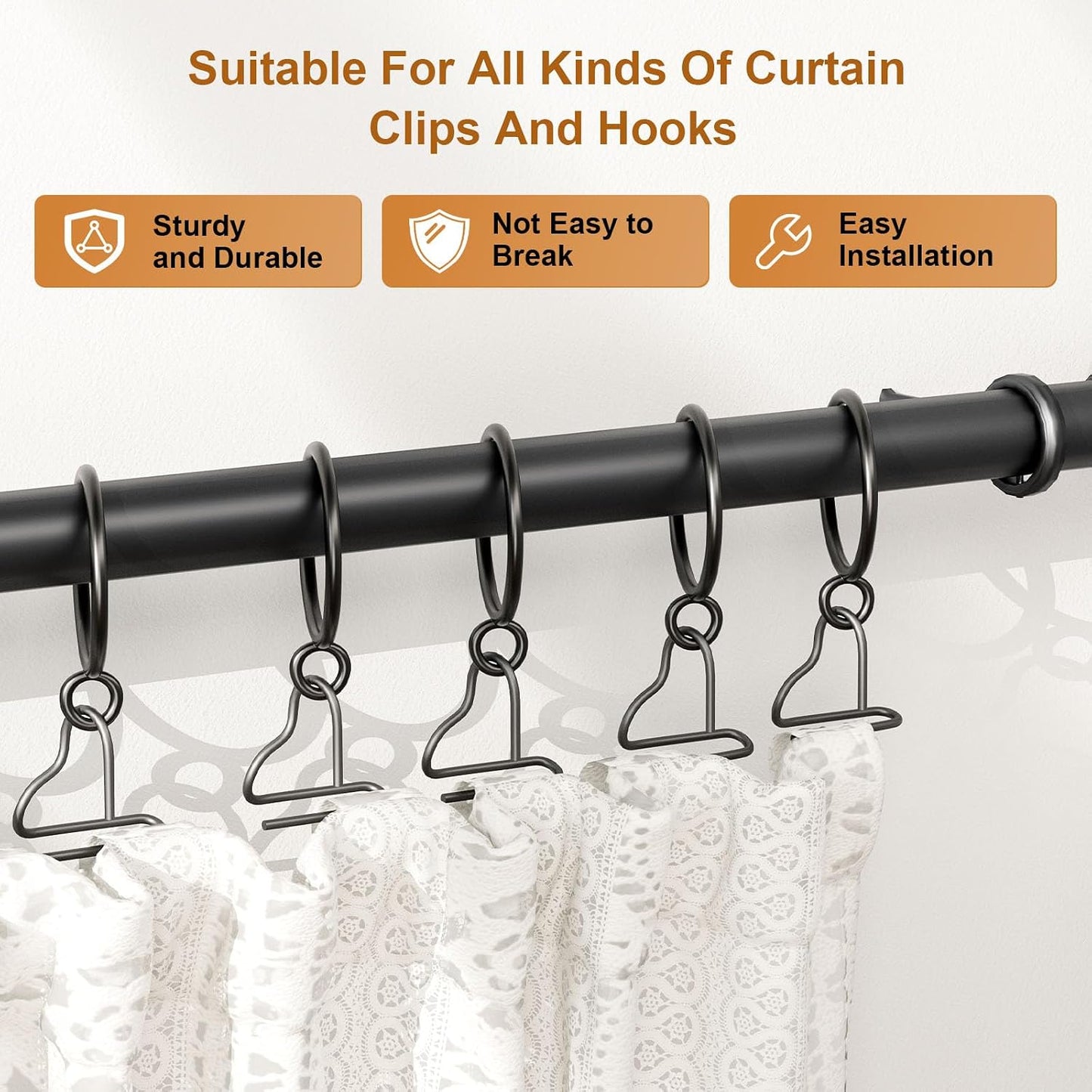 50 Pack Metal Curtain Rings with Eyelets, 1.5 inch Inner Diameter Drapery Rings Apply for Curtain Rods(Fits Up to 1 1/4-Inch Rod)