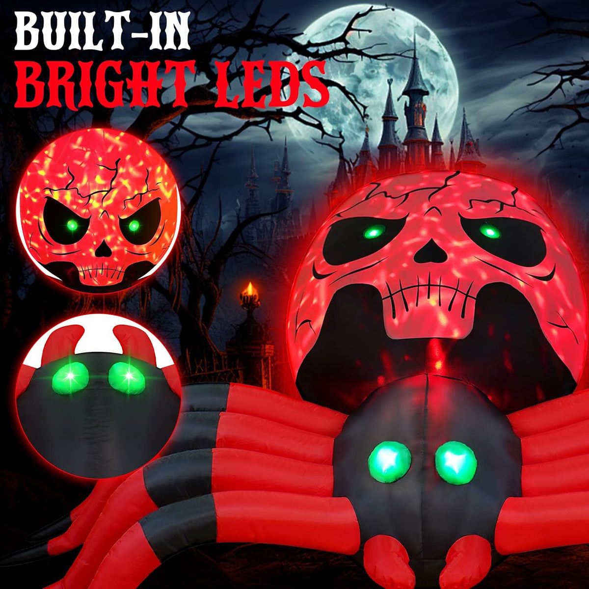Spider Inflatable Halloween 8FT Giant Spider with Disco Flashing LED Lights, ...