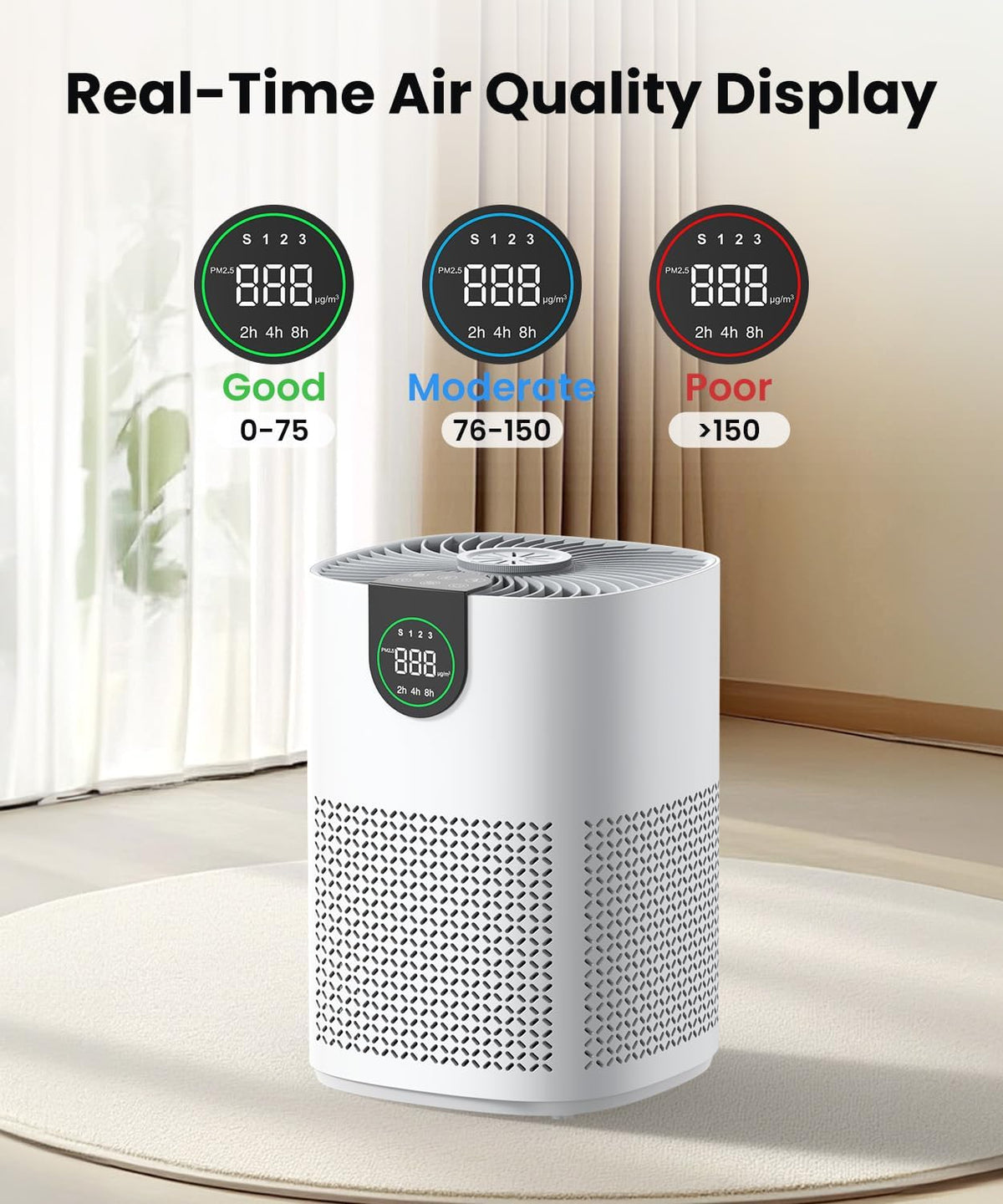 VEWIOR 2 Pack Air Purifiers with Washable Filter for Home Up to 1200ftยฒ