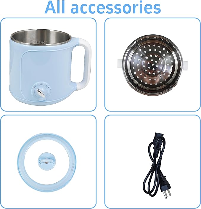 Hot Pot Electric with Steamer,2.0 L Ramen Cooker,Mini Portable Hot Pot - Image 5