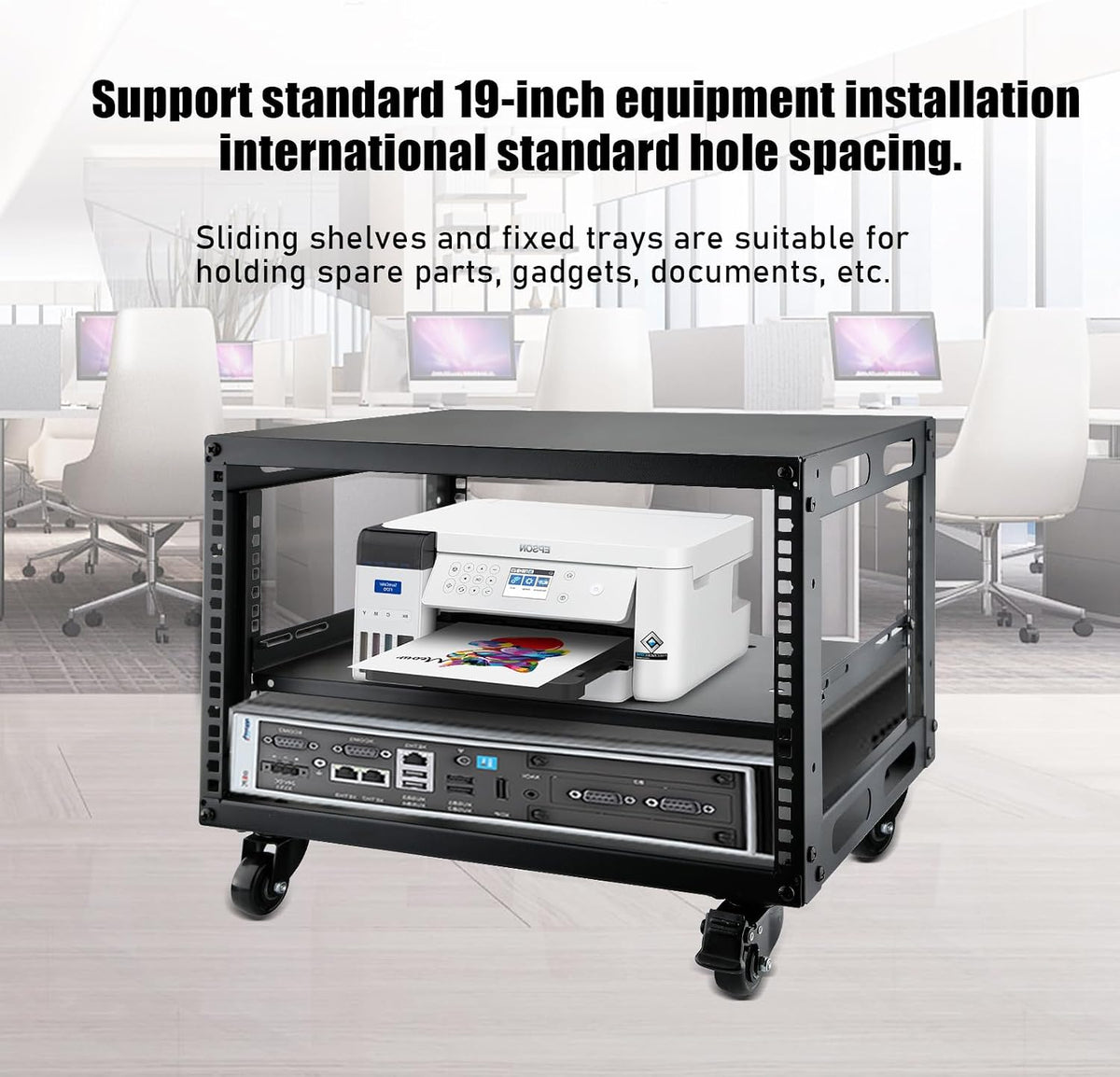6U Open Frame Server Rack with Wheels Free Standing Network Server Rack for S...