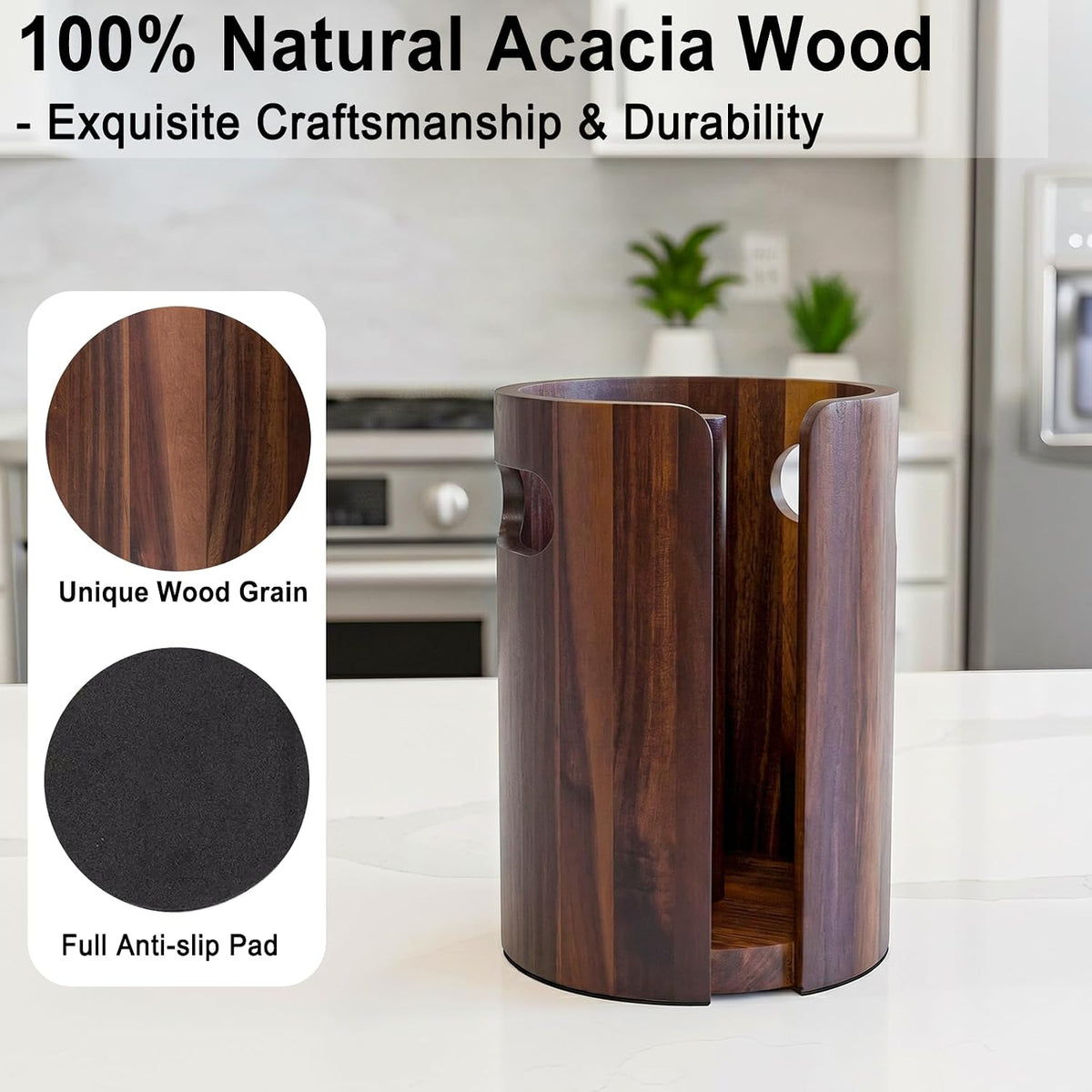 Acacia Wood Paper Towel Holder for Kitchen Countertop with Splash Guard