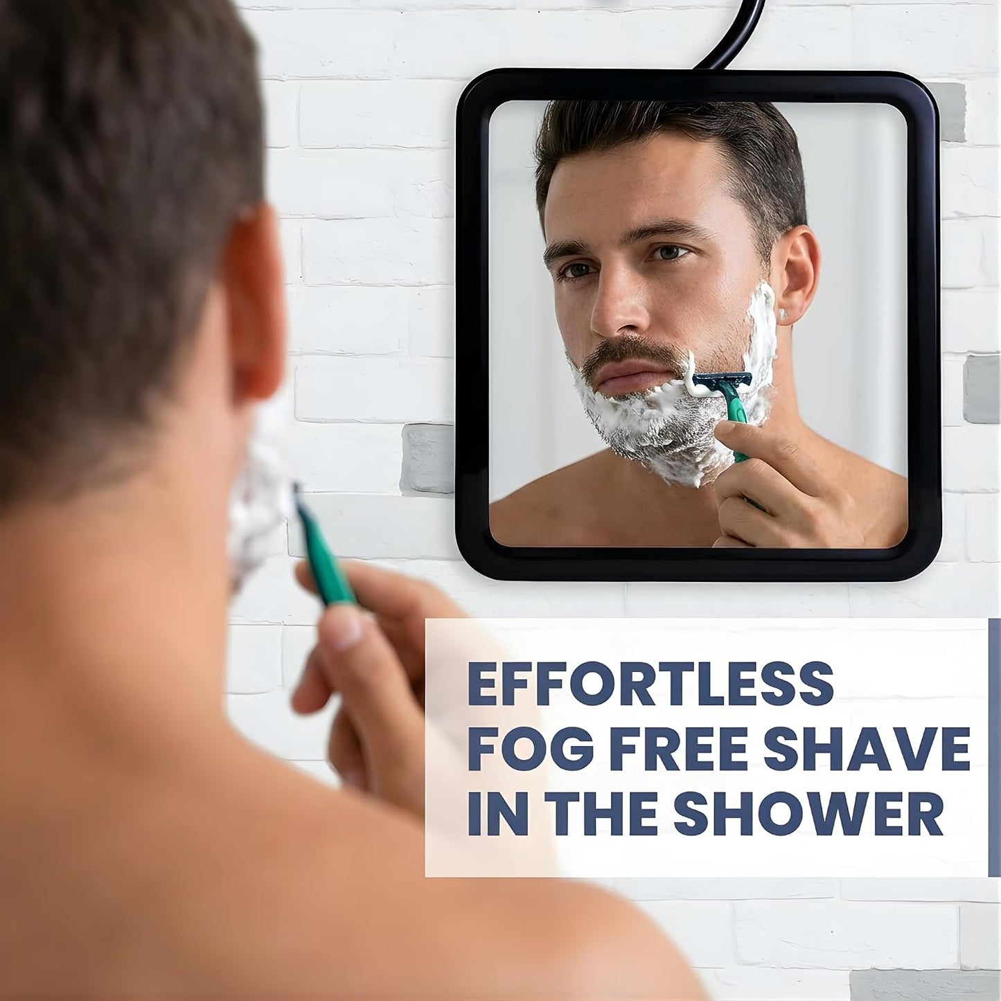 Fogless Shower Mirror for Shaving, Dual Antifog, 8" x 7" (Black) | Hot Water Reservoir, Hanging Hook & Shatterproof Design - Fog-Free Reservoir for Clear Shaves & Lasting Bathroom Convenience