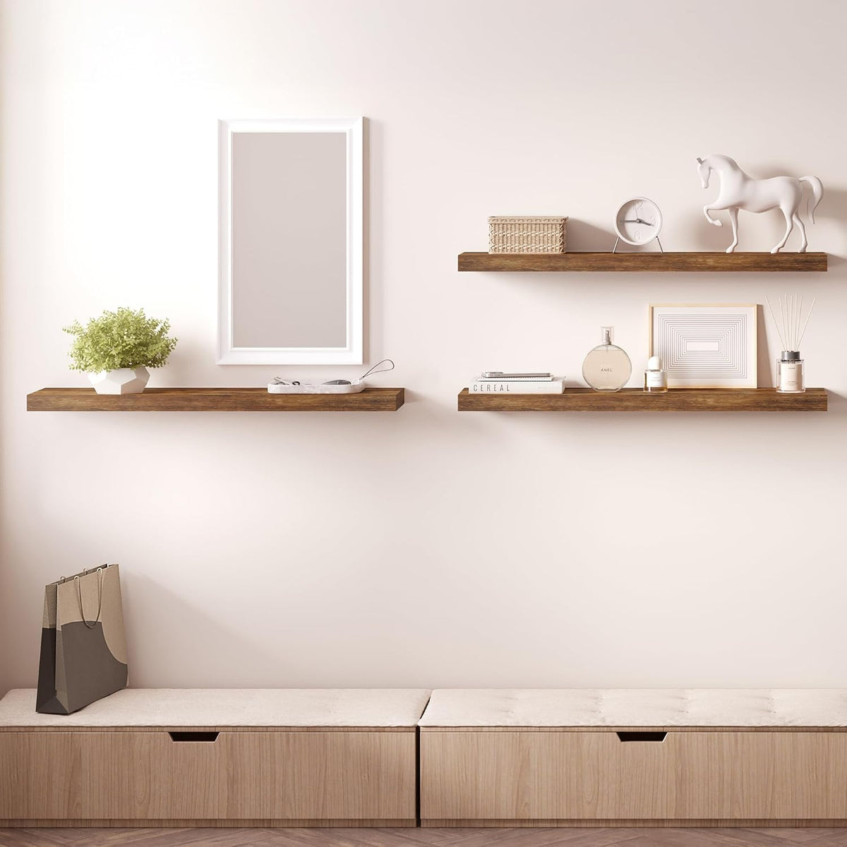 Ballucci Floating Shelves, 36" Long Wall Shelf, Set of 3, Wood Floating ...
