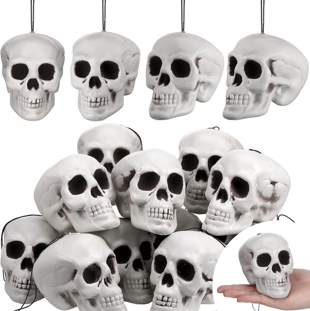 Lenwen 12 Pcs Skull Halloween Hanging Tree Ornaments, 4.3x4.3x3.15''