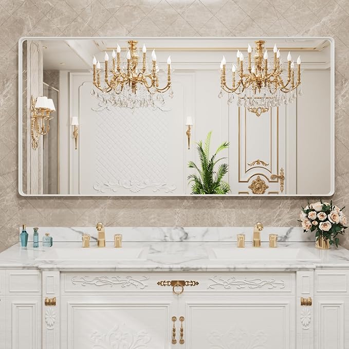 LOAAO 72x40 Inch White Metal Framed Bathroom Mirror - Image 7